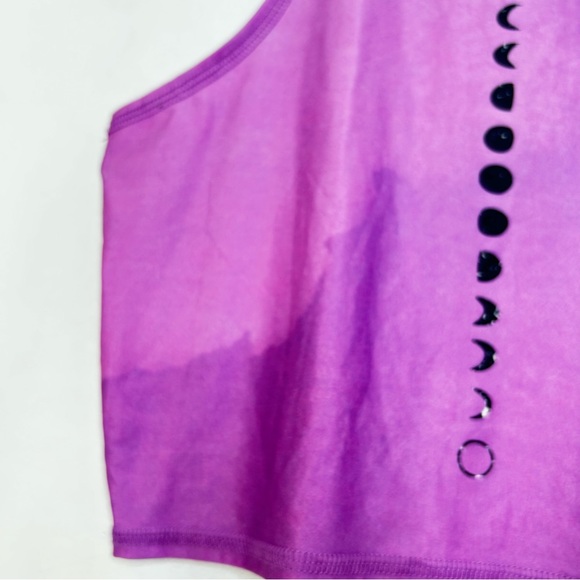 TEEKI Moon Mermaid Crop Tank Top Yoga Stretch Celestial Purple Pink Ombré M - Picture 4 of 13
